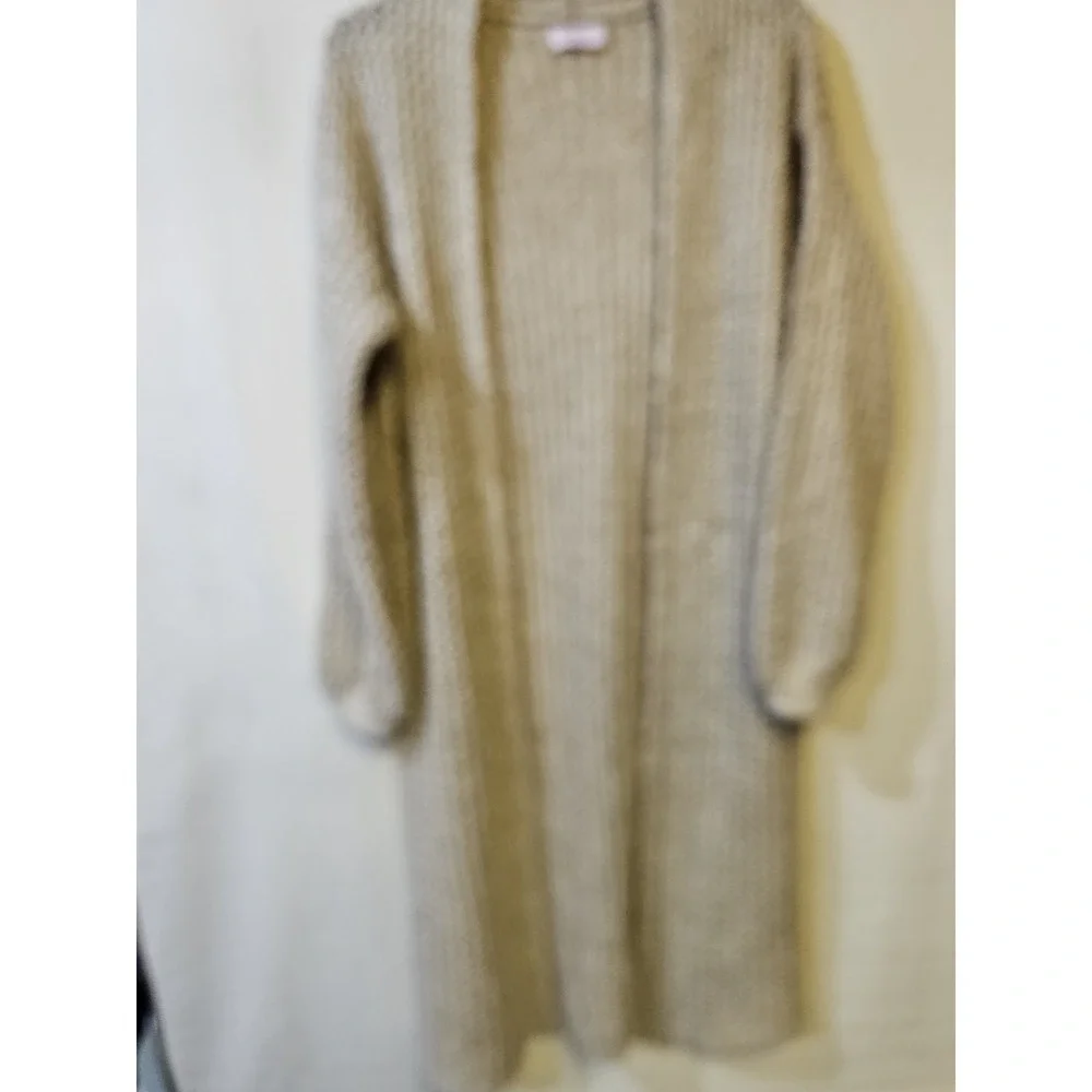 Pink Lili Xs Women's Cardigan Sweater Long Beige Open Front Long Sleeve - Picture 2 of 9